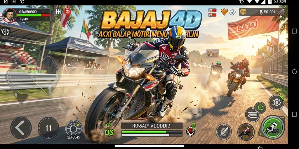 Tampilan gameplay menegangkan di BAJAJ4D dengan balapan motor yang seru.
