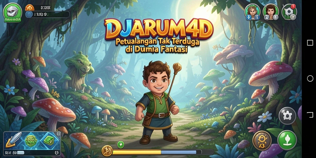 Screenshot utama gameplay DJARUM4D menunjukkan petualangan epik di dunia fantasi.
