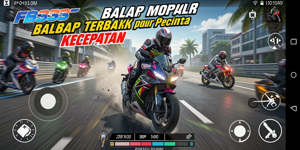 Tangkapan layar FB333 menampilkan aksi balapan motor yang mendebarkan.