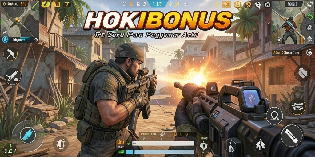 Tampilan gameplay seru HOKIBONUS dalam aksi TPS.