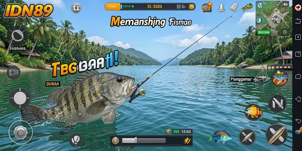 Tampilan gameplay menarik di IDN89 saat menangkap ikan.