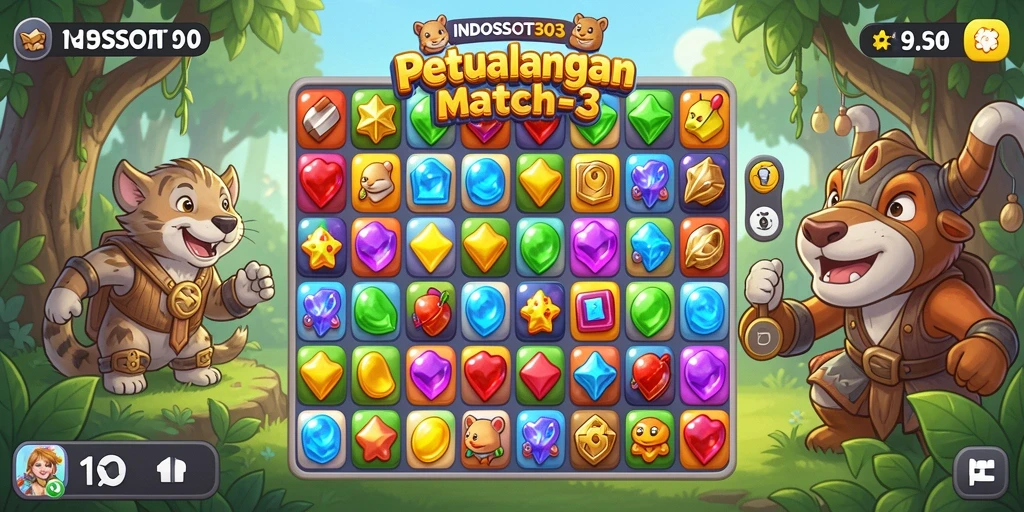 Tampilan gameplay seru di <strong>INDOSLOT303</strong> dengan banyak tantangan Match-3.