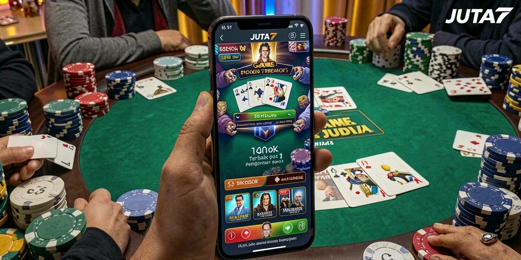 Screenshot gameplay JUTA7 menampilkan suasana permainan Poker yang mendebarkan.