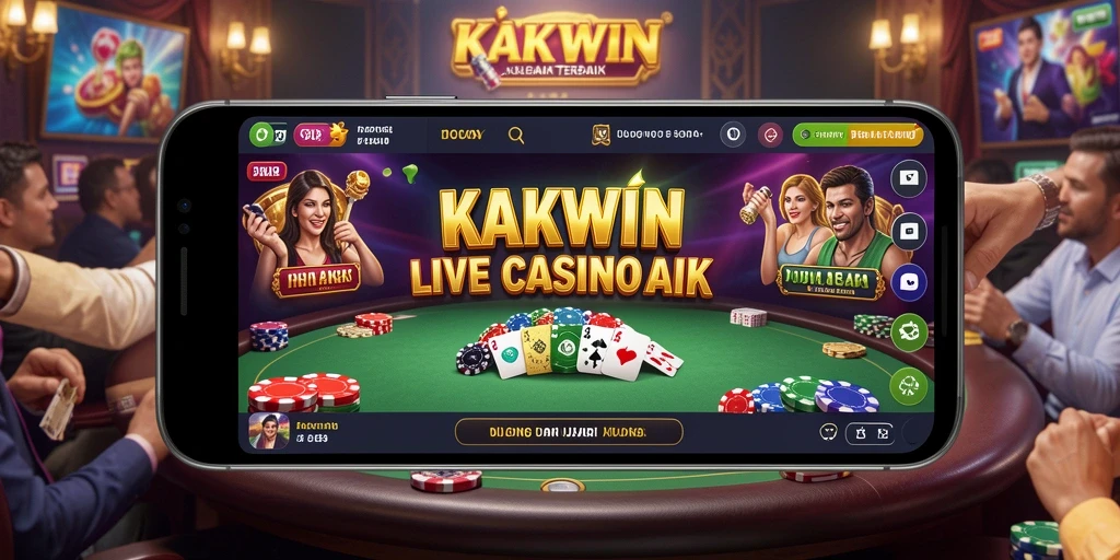 Screenshot gameplay KAKWIN menampilkan dealer langsung dan suasana kasino yang menghibur.