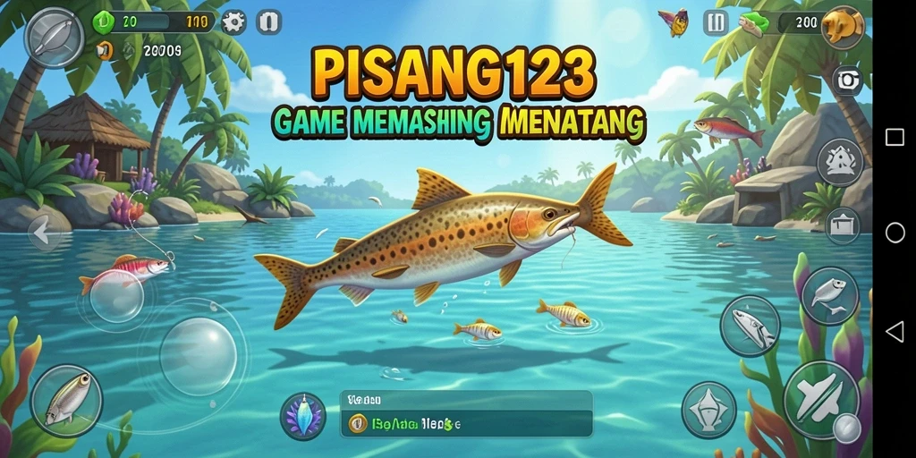Tampilan gameplay PISANG123 saat memancing di laut terbuka.
