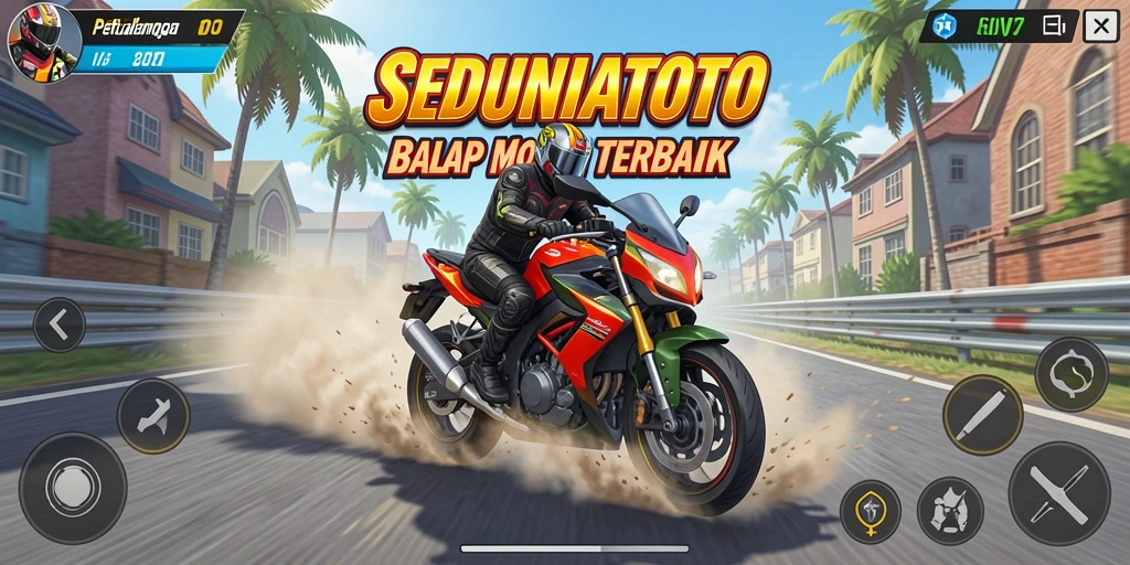 Tampilan gameplay balap motor yang cepat dan menegangkan di SEDUNIATOTO.
