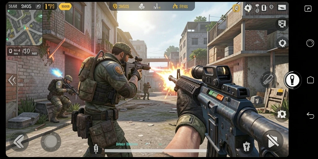 Gameplay SM605 menampilkan aksi seru dalam pertarungan FPS.