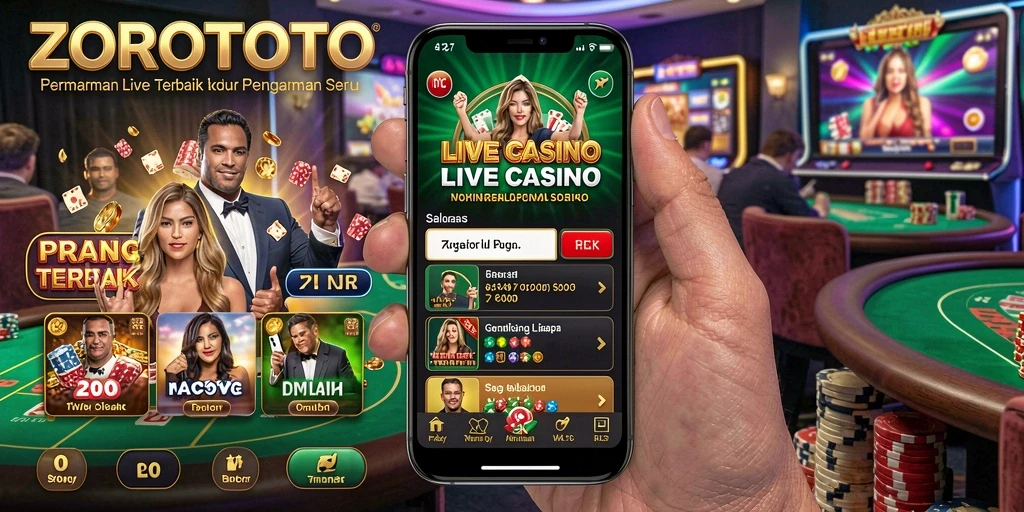 Screenshot gameplay ZOROTOTO menampilkan dealer langsung dan permainan meja yang seru.
